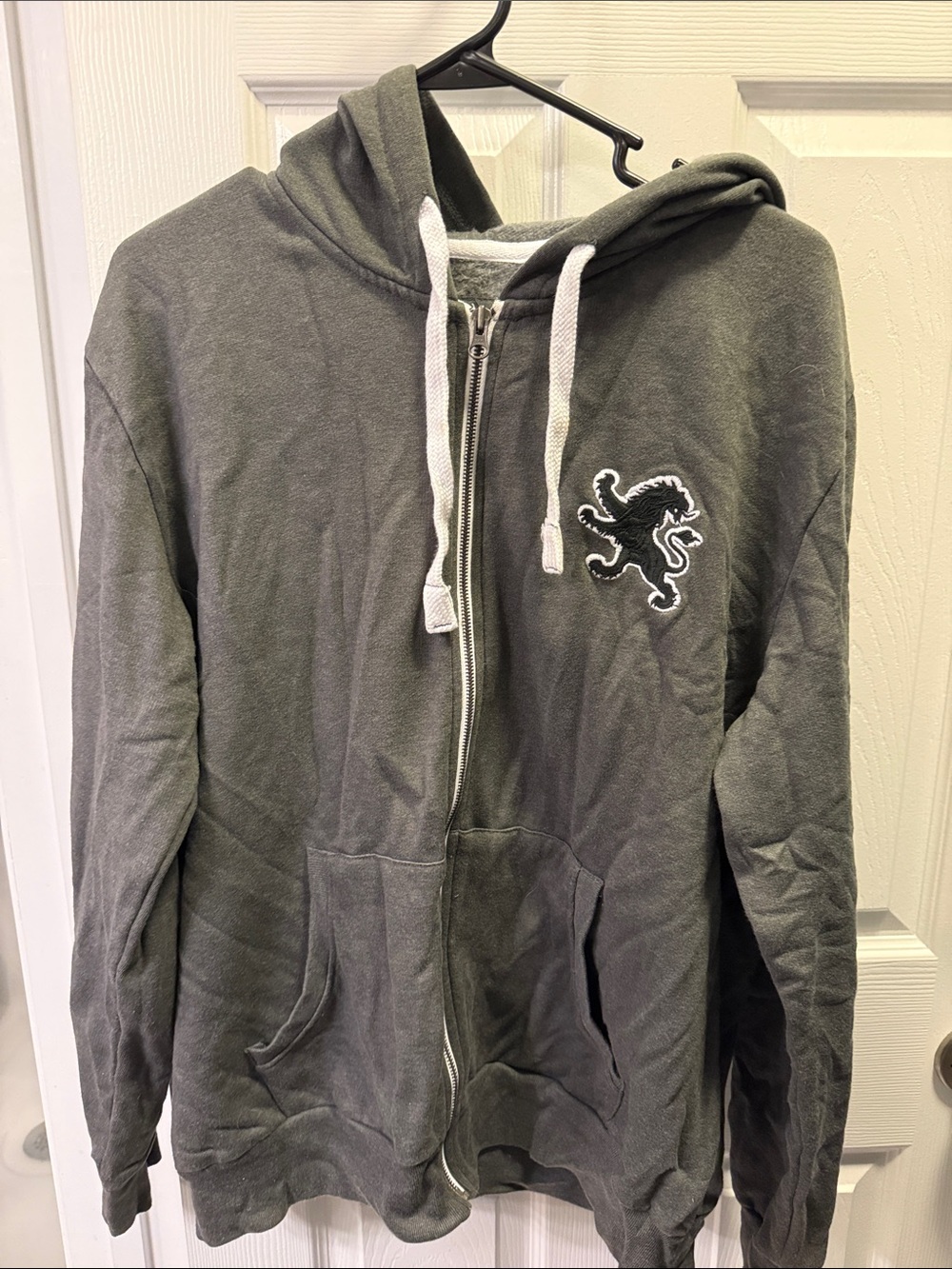 Express Gray Embroidered Crest Zip Hoodie
